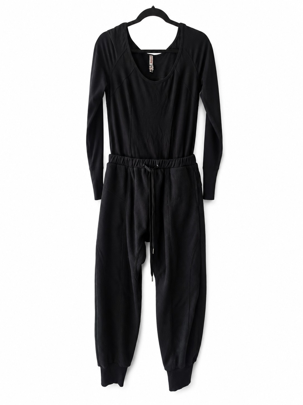 FREE PEOPLE MOVEMENT Black Long-Sleeve Drawstring Jumpsuit